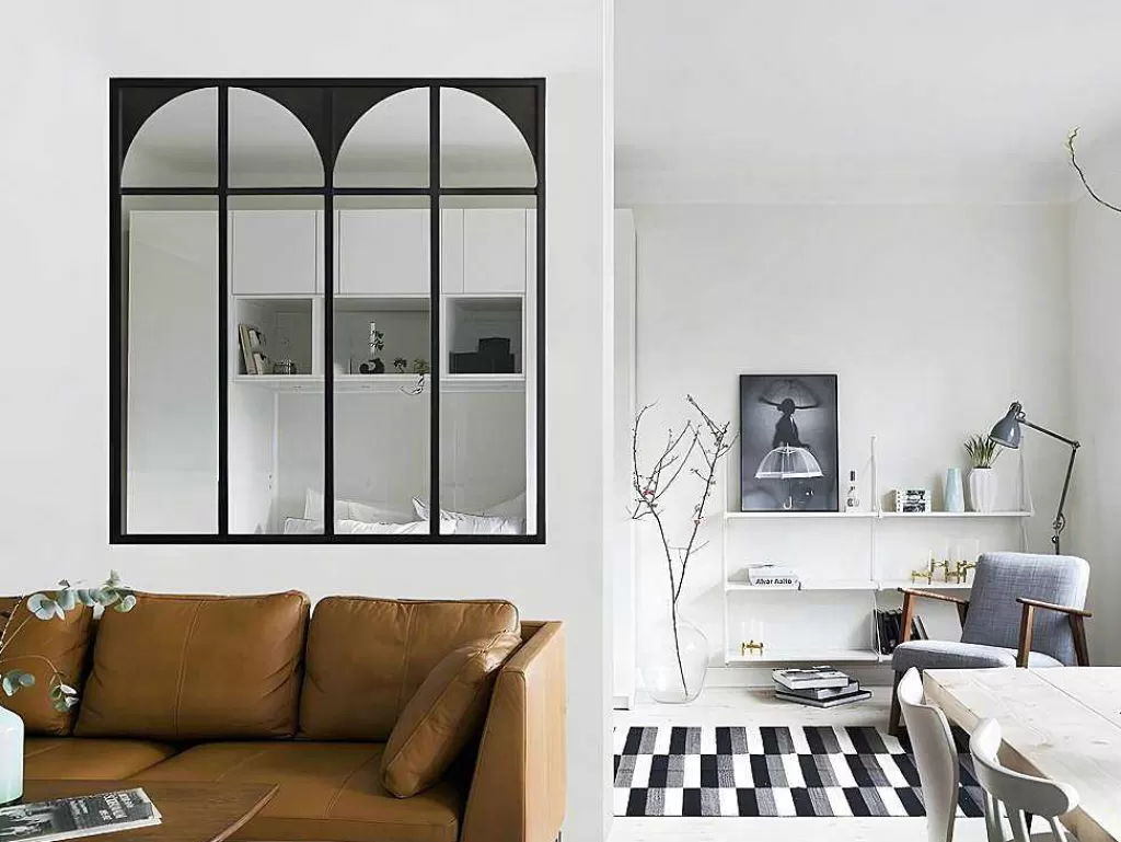 Divisória De Ambiente*Vente-unique Divisória De Vidro Para Atelie Art Deco Em Aluminio Termolacado De 120X130 Cm Cor Preto - Arcadea