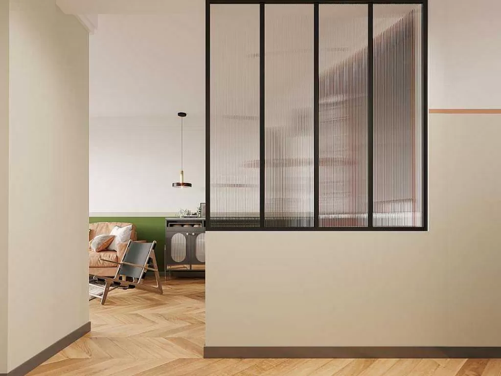 Divisória De Ambiente*Vente-unique Divisória De Vidro Para Atelie Em Aluminio Termolacado E Vidro Temperado Texturado De 120X130 Cm Cor Preto - Vietra