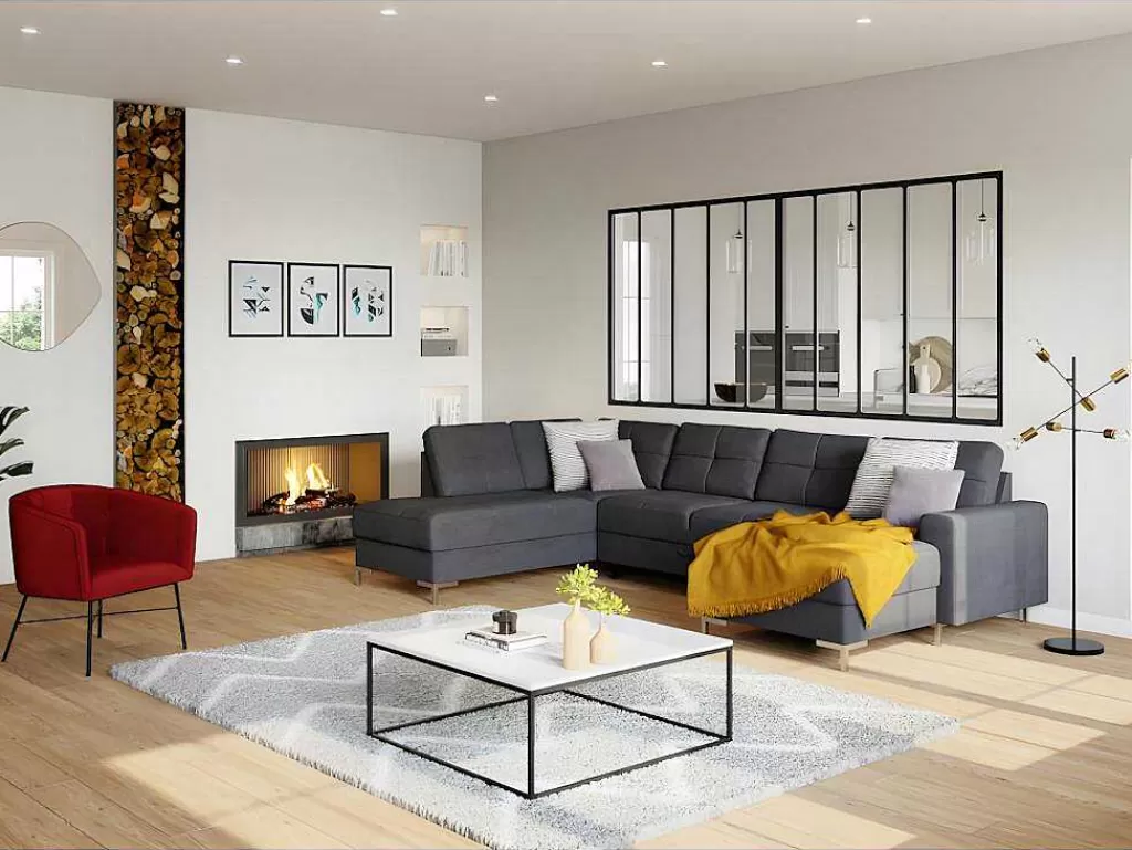 Divisória De Ambiente*Vente-unique Divisória De Vidro Para Atelier Bayview Em Aluminio Termolacado Preto - 150X130 Cm