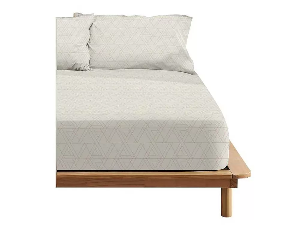 Roupa De Cama*Purline Drap Housse 100% Coton 1 Piece Beige A Triangles 160X200