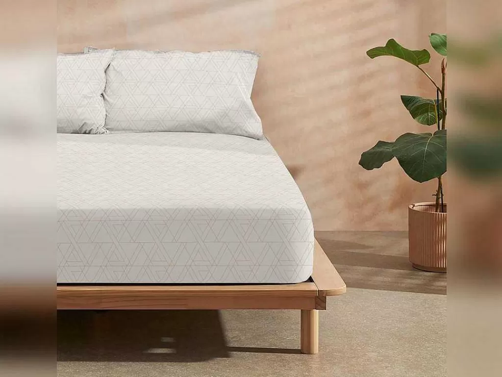 Roupa De Cama*Purline Drap Housse 100% Coton 1 Piece Beige A Triangles 90X200