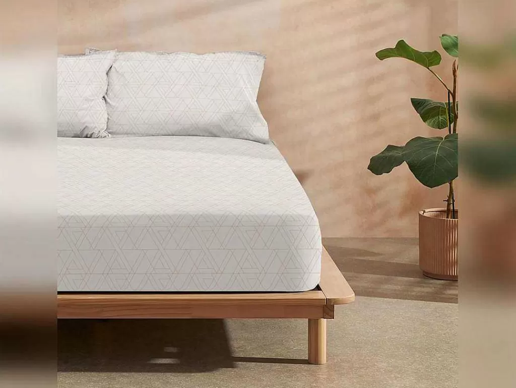 Roupa De Cama*Purline Drap Housse 100% Coton 1 Piece Beige A Triangles 90X200