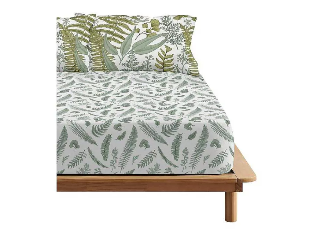 Roupa De Cama*Purline Drap Housse 100% Coton 1 Piece Blanc A Motifs Vegetaux 105X200