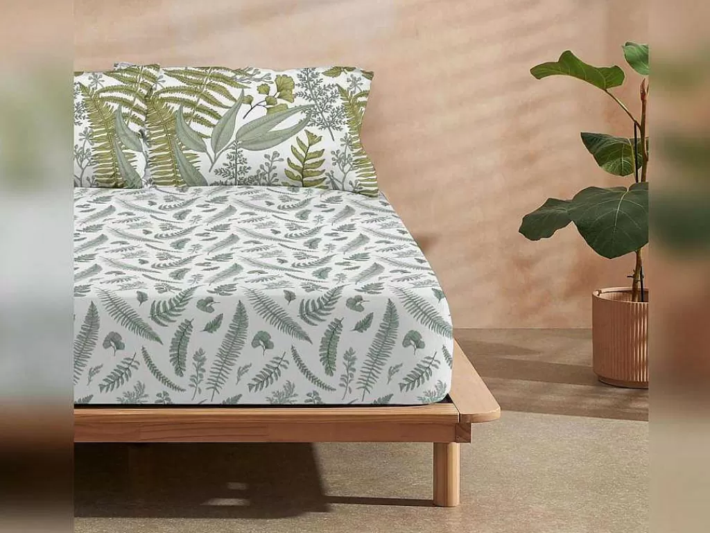Roupa De Cama*Purline Drap Housse 100% Coton 1 Piece Blanc A Motifs Vegetaux 105X200