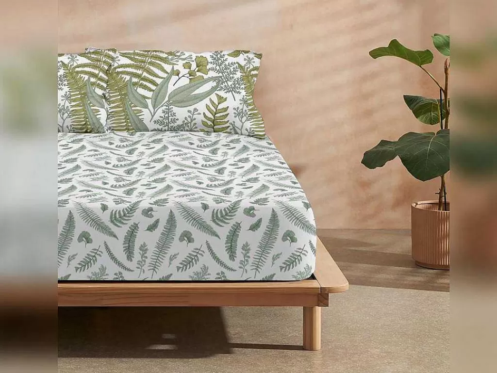Roupa De Cama*Purline Drap Housse 100% Coton 1 Piece Blanc A Motifs Vegetaux 90X200