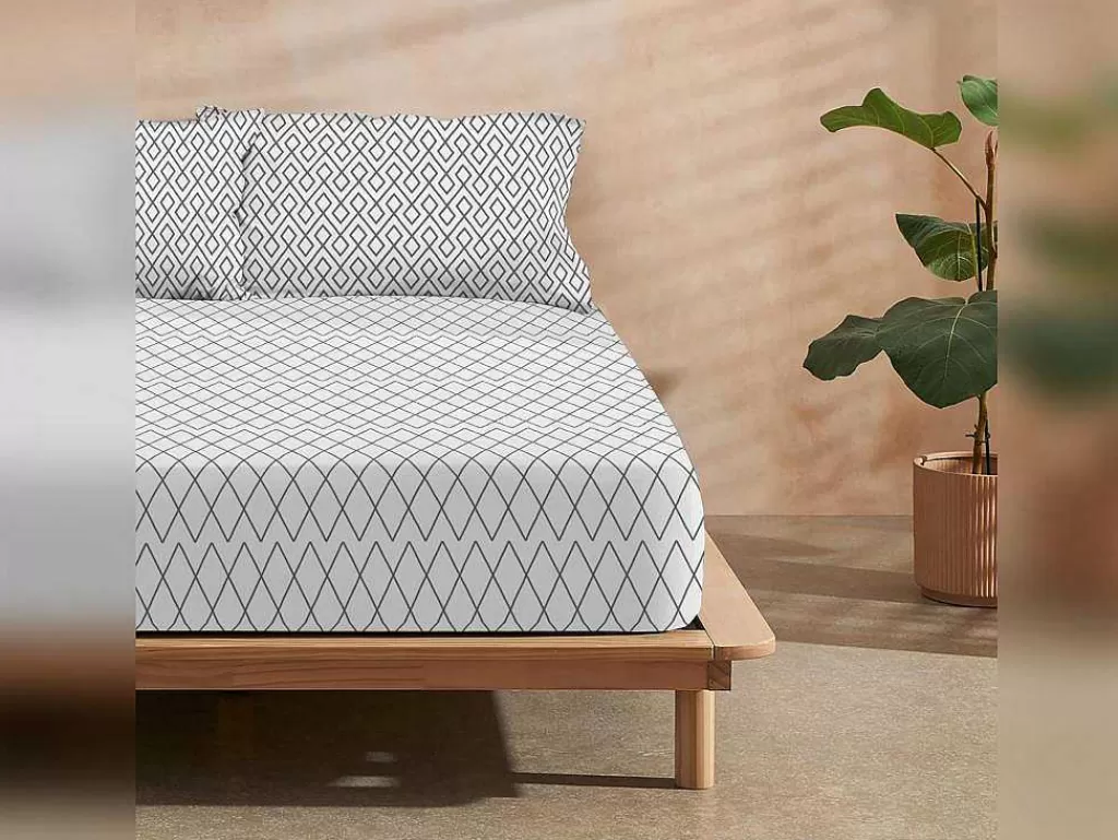 Roupa De Cama*Purline Drap Housse 100% Coton 1 Piece Gris A Losanges 90X200