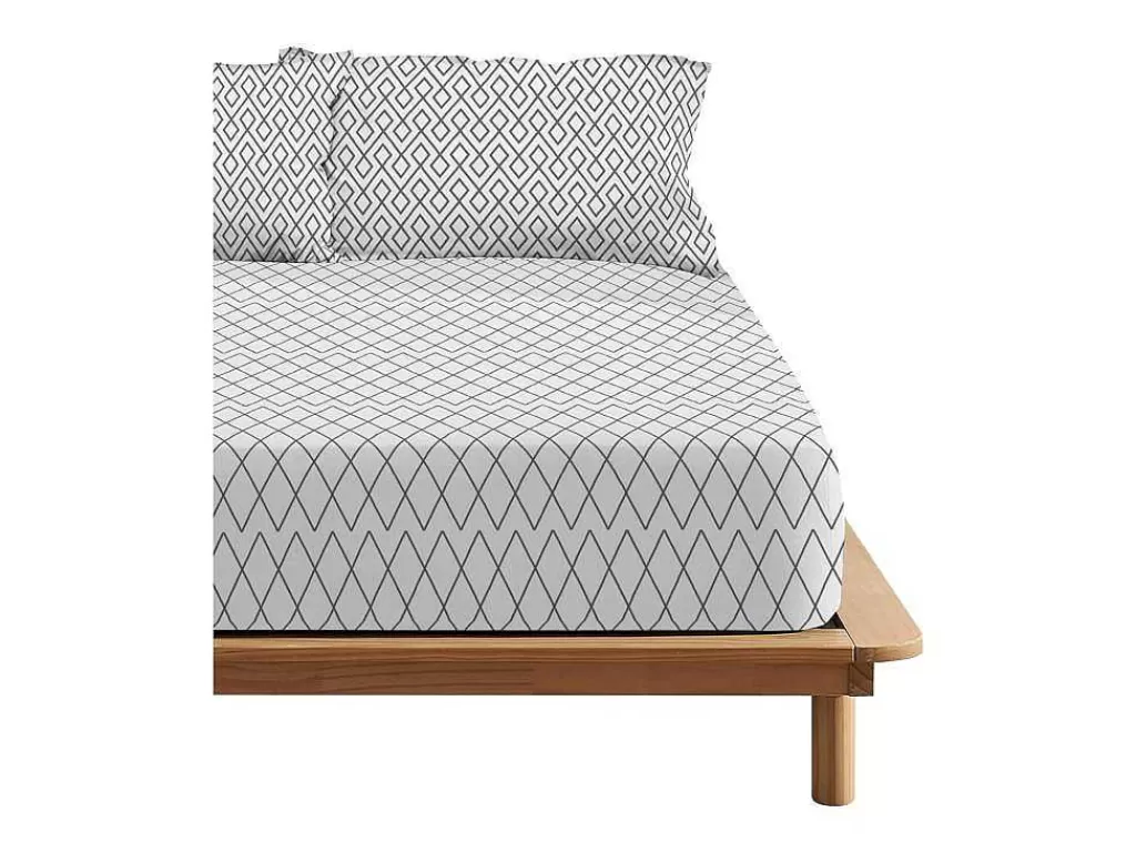 Roupa De Cama*Purline Drap Housse 100% Coton 1 Piece Gris A Losanges 90X200