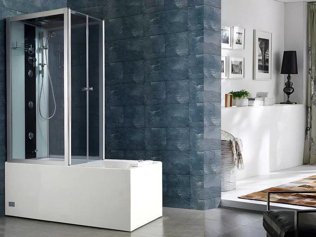 Cabine De Duche*Shower & Design Duche/Banheira Hidromassagem Daria Em Acrilico Reforcado Vidro Cinza Escuro - 75*150*215 Cm - 30 Microjatos E 6 Grandes Jatos