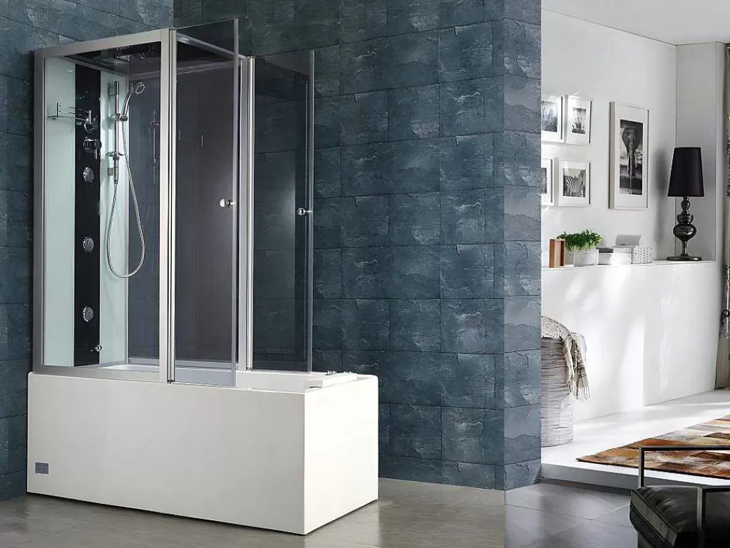 Cabine De Duche*Shower & Design Duche/Banheira Hidromassagem Daria Em Acrilico Reforcado Vidro Cinza Escuro - 75*150*215 Cm - 30 Microjatos E 6 Grandes Jatos