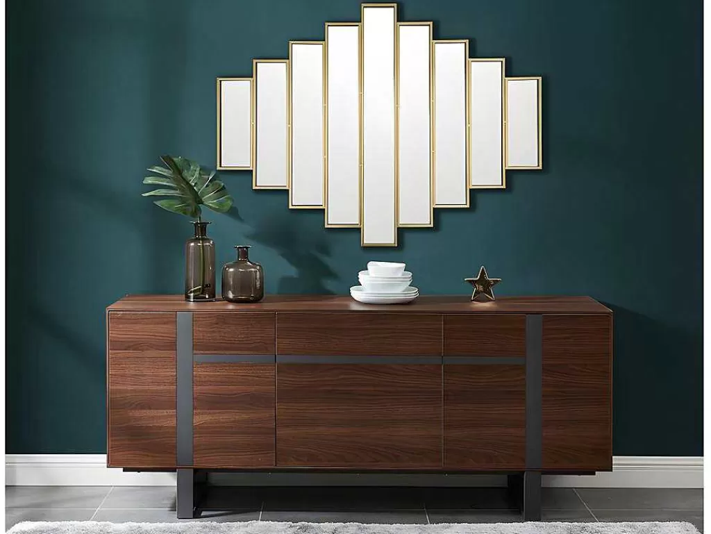 Espelhos*OZAIA Espelho Art Deco Simetrico Em Metal De C. 90 X A. 120 Cm Cor Dourado - Galice