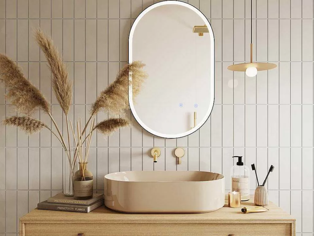 Acessórios De Casa De Banho*OZAIA Espelho De Casa De Banho Luminoso Oval Antienvaciamento Com Contorno Preto 50X80 Cm - Alarico