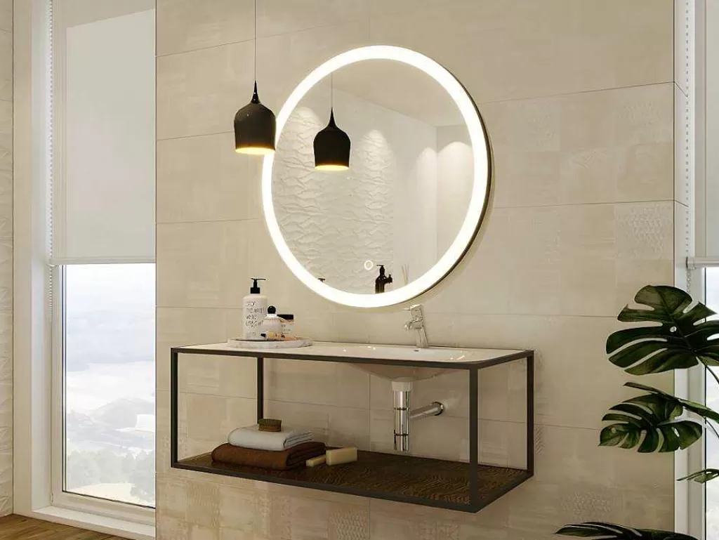 Acessórios De Casa De Banho*OZAIA Espelho De Casa De Banho Luminoso Redondo Preto Com Leds D. 80 Cm - Numea