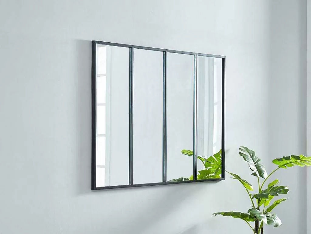 Espelhos*OZAIA Espelho Janela De Atelie Estilo Industrial Em Ferro Disponivel Em Preto - 4 Paineis - A90 X C120 Cm - Dudley