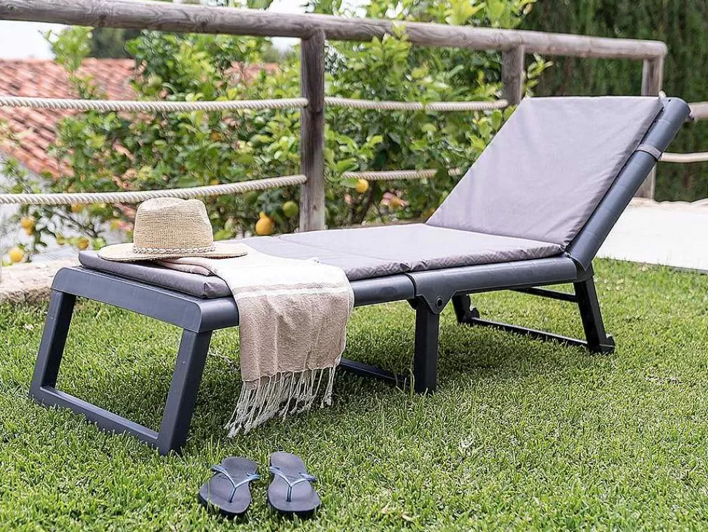 Espreguiçadeira*Vente-unique Espreguiçadeira Efeito Rotim Com Colchão Cor Cinza E Branco - Canberra