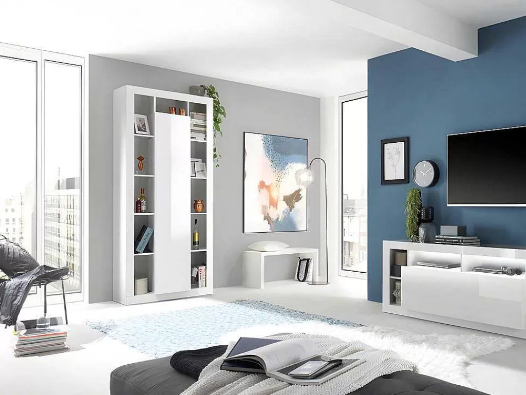 Biblioteca, Vitrina, Estante*Vente-unique Estante Com 1 Porta E 11 Nichos Lacada A Branco - Balka