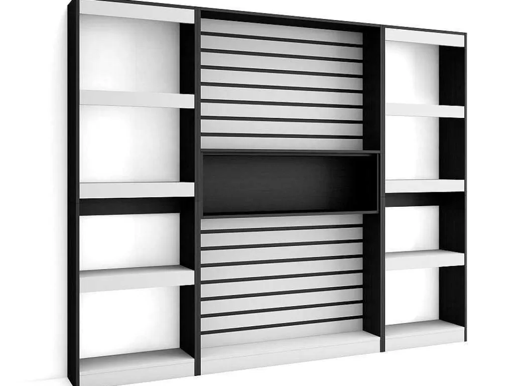 Biblioteca, Vitrina, Estante*Skraut Home Estantes De Prateleiras , 230X186X25Cm, Sala De Estar - Escritório, Sala De Jantar, Branco E Preto