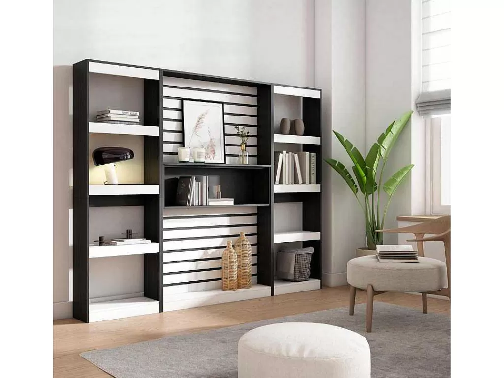 Biblioteca, Vitrina, Estante*Skraut Home Estantes De Prateleiras , 230X186X25Cm, Sala De Estar - Escritório, Sala De Jantar, Branco E Preto