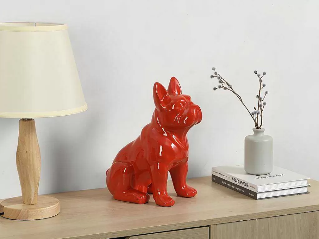 Estátua*OZAIA Estátua De Buldogue Em Resina De C. 27 X L. 16 X A. 32 Cm Cor Vermelho - Doggo