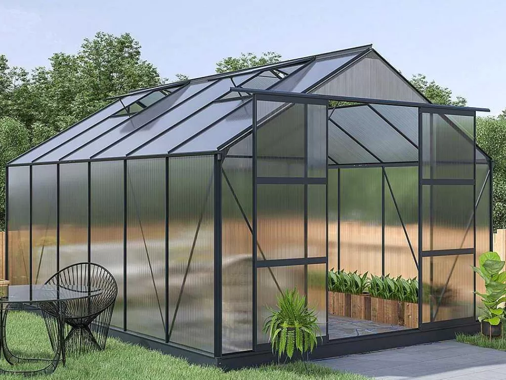 Estufas De Jardim*EXPERTLAND Estufa De Jardim Em Policarbonato De 13M Kalida Com Base - Antracite