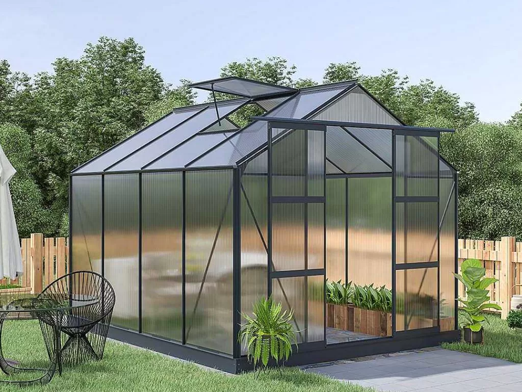Estufas De Jardim*EXPERTLAND Estufa De Jardim Em Policarbonato De 7.5 M Greenea Ii Com Base - Antracite