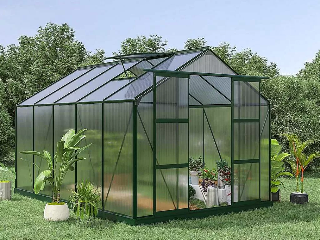 Estufas De Jardim*EXPERTLAND Estufa De Jardim Em Policarbonato De 9 M Corolle Ii Com Base - Verde