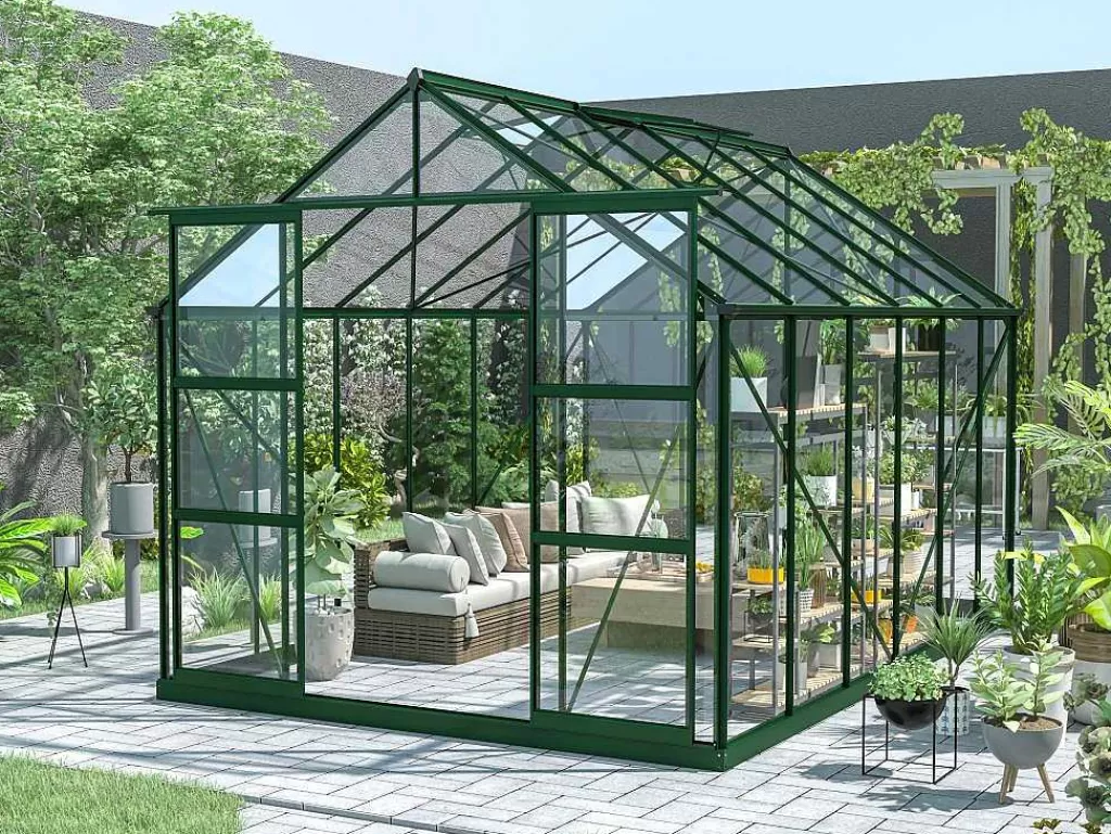 Estufas De Jardim*EXPERTLAND Estufa De Jardim Em Vidro Temperado 4 Mm Verde Kit De Ancoragem 9 M - Oteria