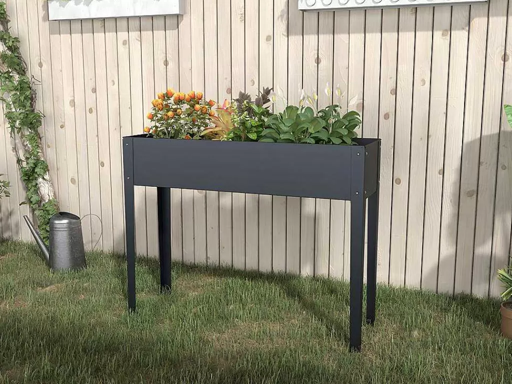 Floreira*Vente-unique Floreira Com Pernas Em Aco Cinza De C100 X L30 X A80 Cm - Ygos