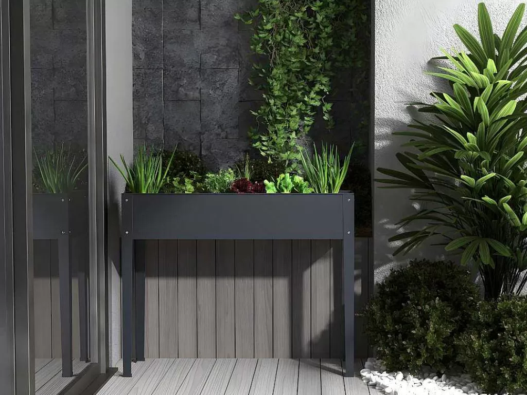 Floreira*Vente-unique Floreira Com Pernas Em Aco Cinza De C100 X L30 X A80 Cm - Ygos