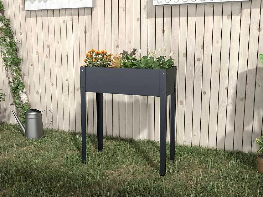 Floreira*Vente-unique Floreira Com Pernas Em Aco Cinza De C70 X L30 X A80 Cm - Ygos