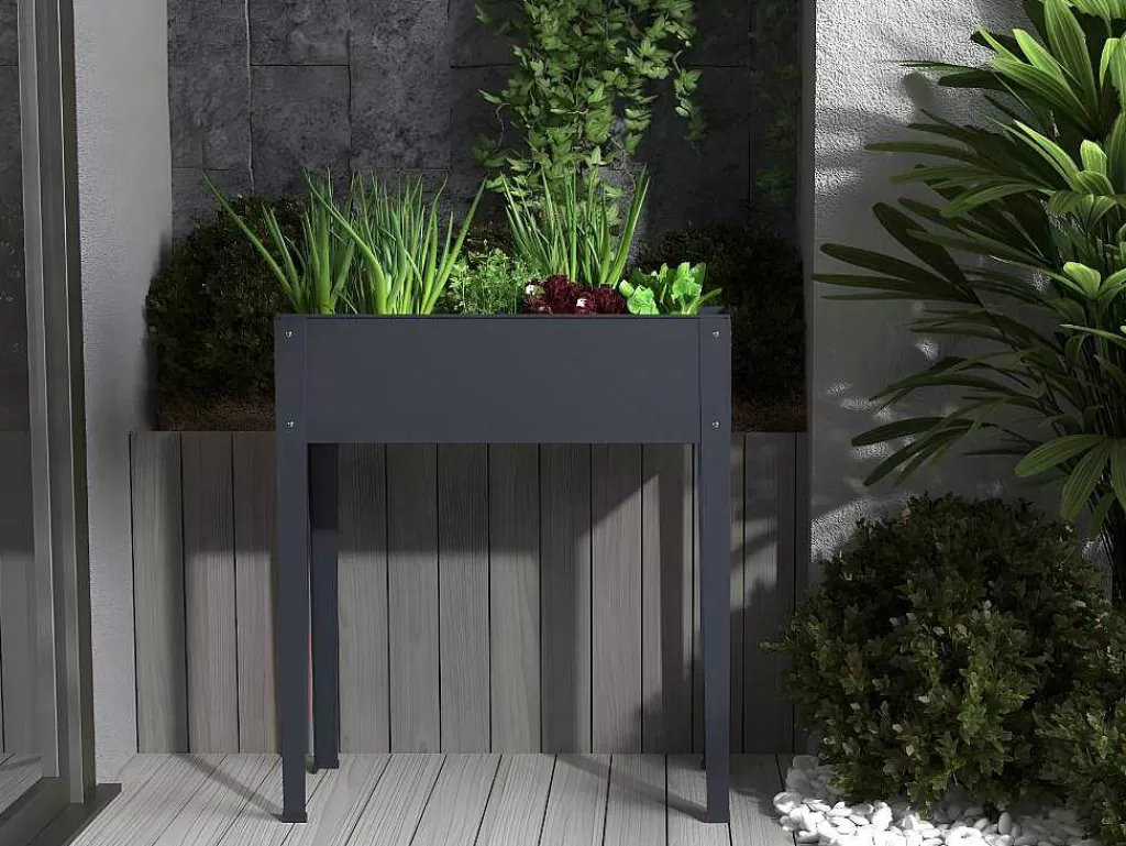Floreira*Vente-unique Floreira Com Pernas Em Aco Cinza De C70 X L30 X A80 Cm - Ygos