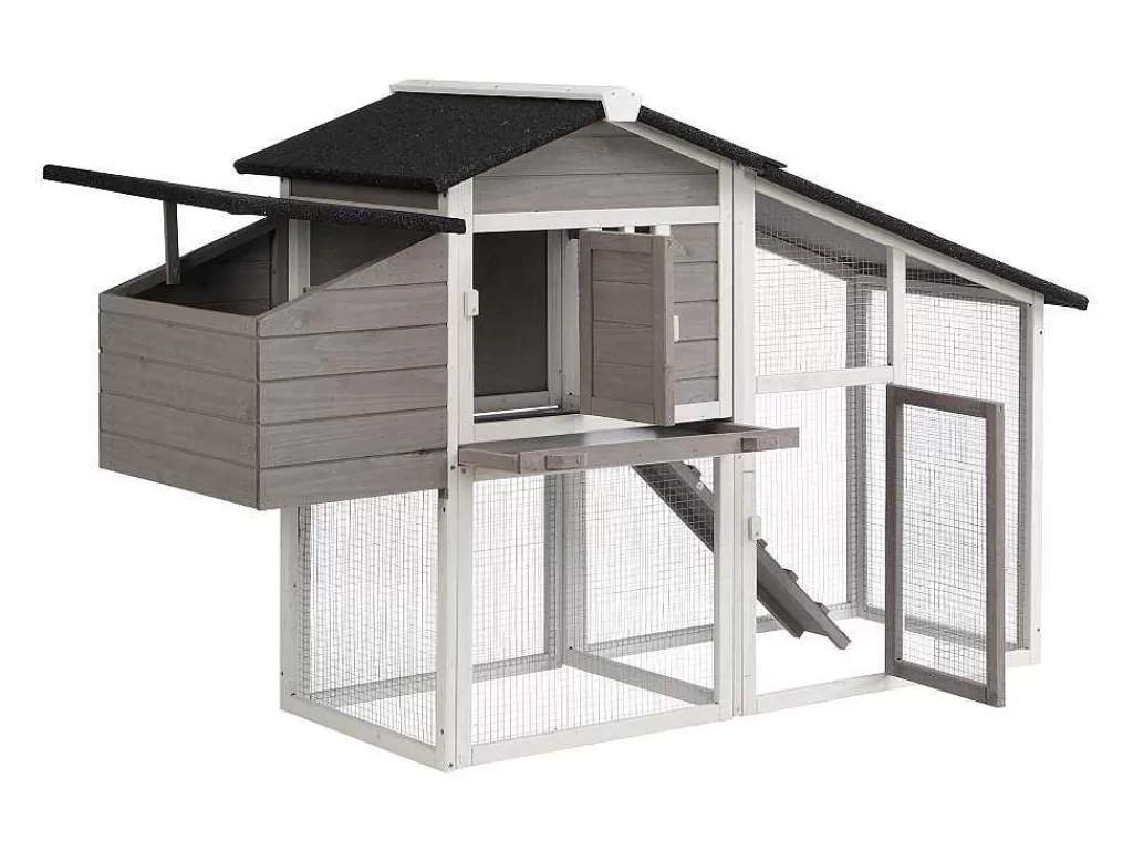 Acessórios Para Animais De Estimação*Vente-unique Galinheiro De Madeira Com Cercado, Para 4 Galinhas, C173 X L64 X A108 Cm Branco E Cinza - Levas