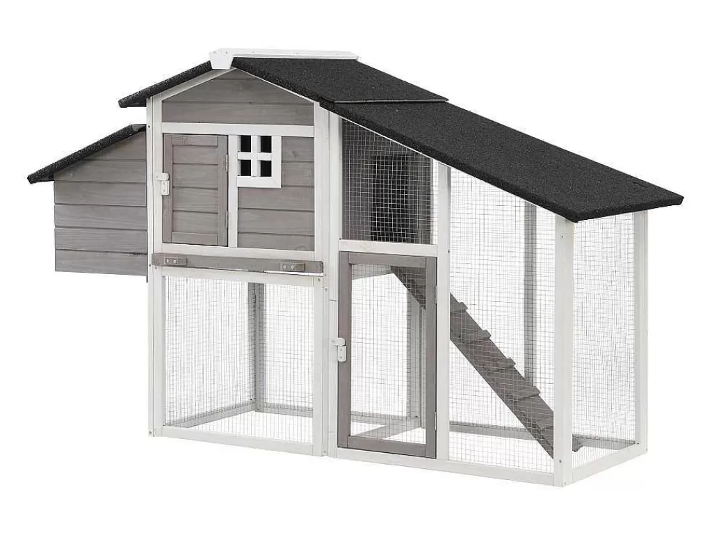 Acessórios Para Animais De Estimação*Vente-unique Galinheiro De Madeira Com Cercado, Para 4 Galinhas, C173 X L64 X A108 Cm Branco E Cinza - Levas