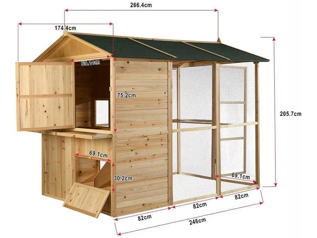 Acessórios Para Animais De Estimação*Vente-unique Galinheiro Em Madeira Com Cerca Para 10 Galinhas C. 266 X L. 174 X A. 205 Cm Natural - Feras