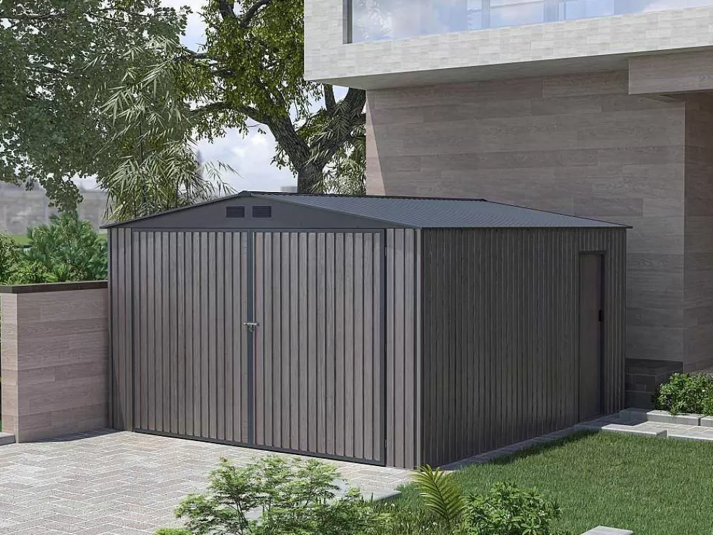 Garagem*EXPERTLAND Garagem Em Aco Galvanizado Efeito Madeira Cinzenta 15,1 M - Neron