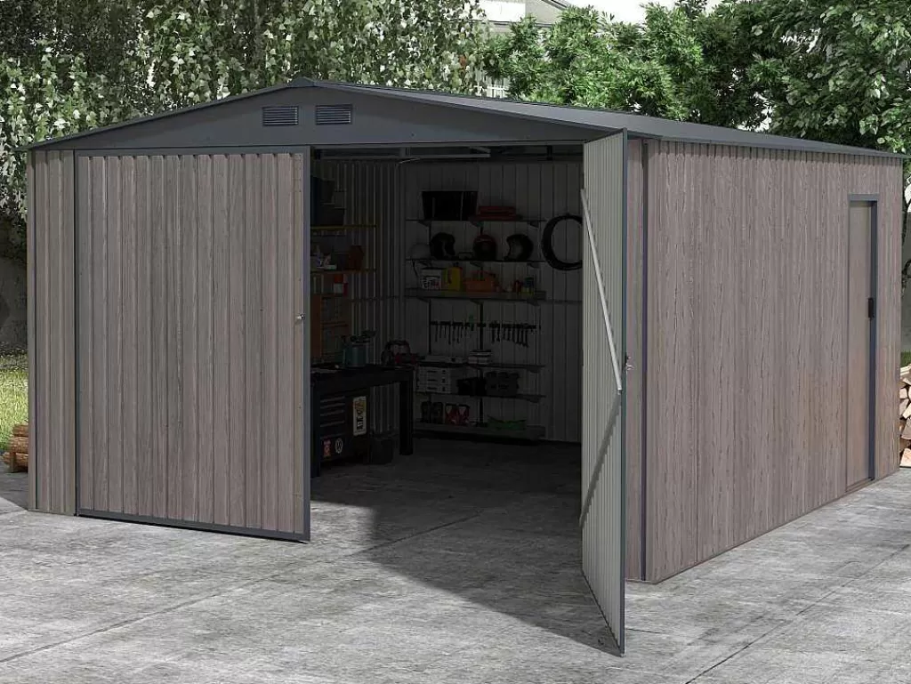 Garagem*EXPERTLAND Garagem Em Aco Galvanizado Efeito Madeira Cinzenta 15,1 M - Neron