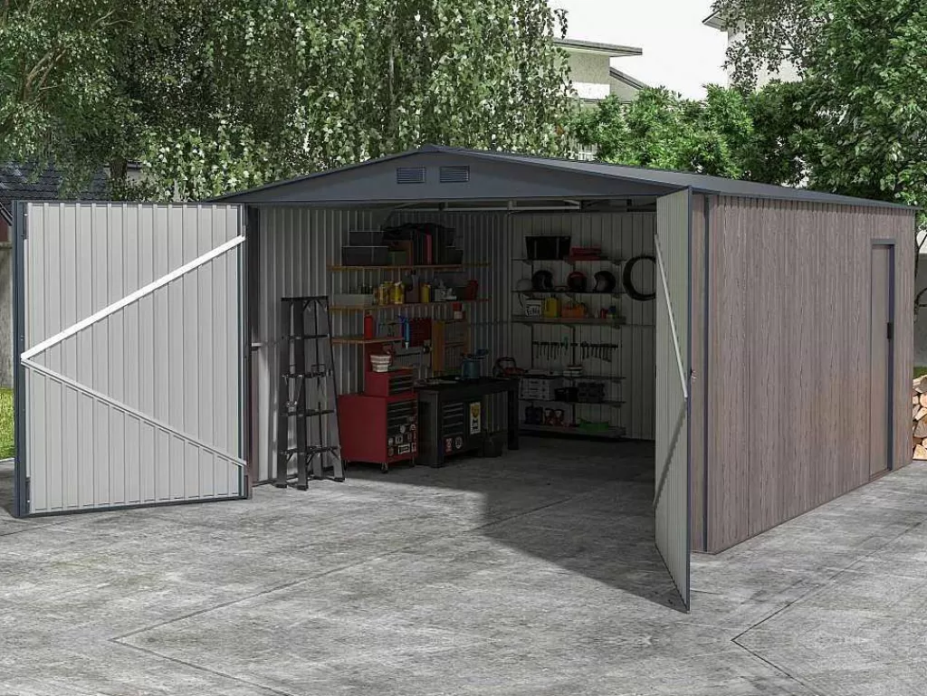 Garagem*EXPERTLAND Garagem Em Aco Galvanizado Efeito Madeira Cinzenta 15,1 M - Neron