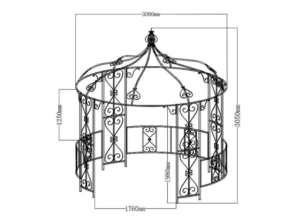 Pérgola, Coreto, Quiosque*EXPERTLAND Gazebo De Jardim Tilcara Em Metal Feitio Ferro Forjado D300 X A290 Cm