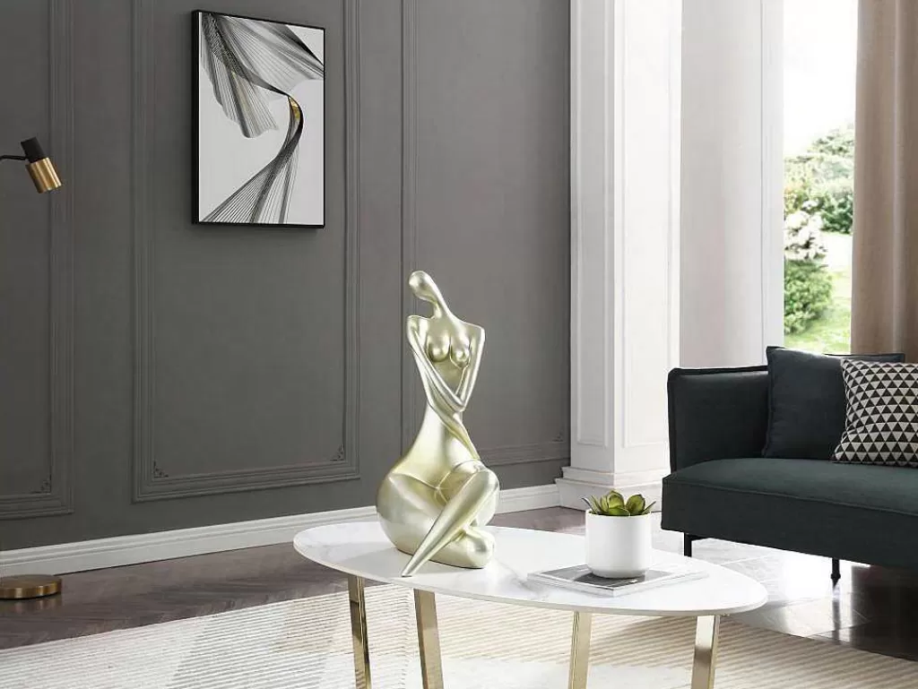 Estátua*OZAIA Grande Estátua De Mulher Em Resina C39 X L30 X A56 Cm Dourado - Lonisia
