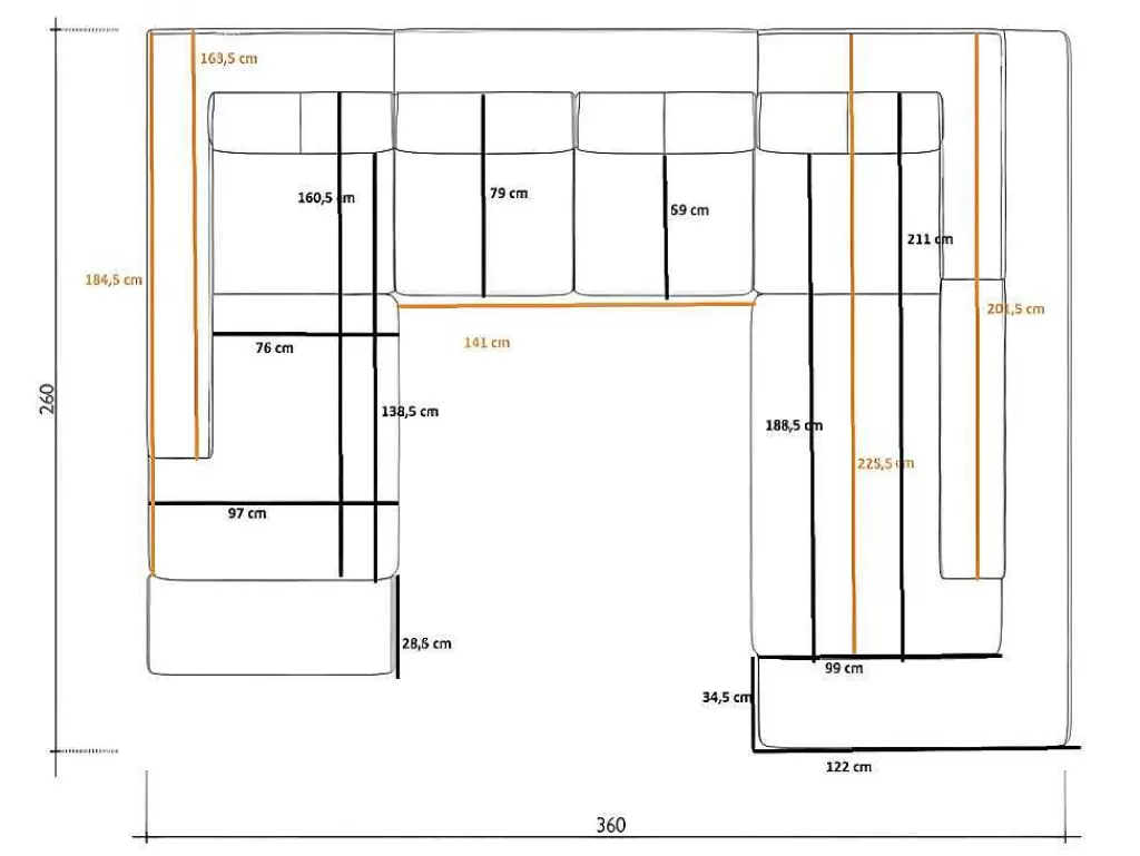 Sofá*Vente-unique Grande Sofá Panorâmico 7 Lugares Em Pele Sintética Duas Cores: Cinzento E Branco - Scosy