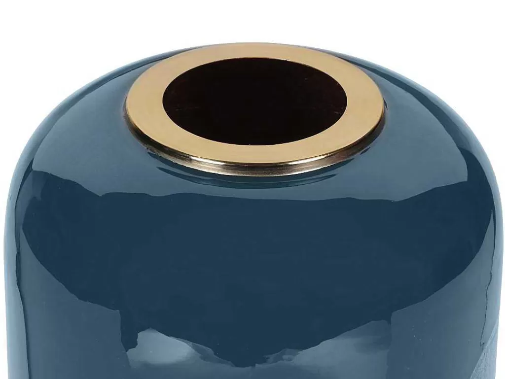 Objeto De Decoração Interior*OZAIA Grande Vaso Em Metal Esmaltado D. 30 X A. 82 Cm Preto E Folha Prateada - Perlin