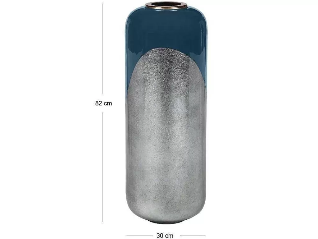 Objeto De Decoração Interior*OZAIA Grande Vaso Em Metal Esmaltado D. 30 X A. 82 Cm Preto E Folha Prateada - Perlin