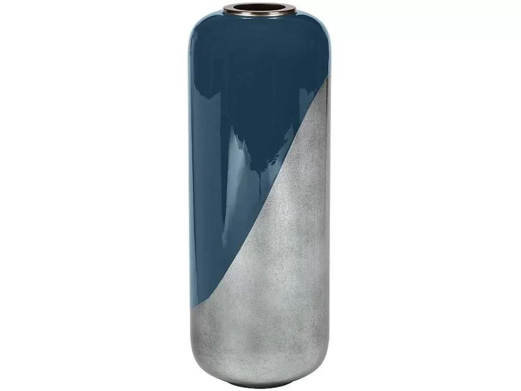 Objeto De Decoração Interior*OZAIA Grande Vaso Em Metal Esmaltado D. 30 X A. 82 Cm Preto E Folha Prateada - Perlin