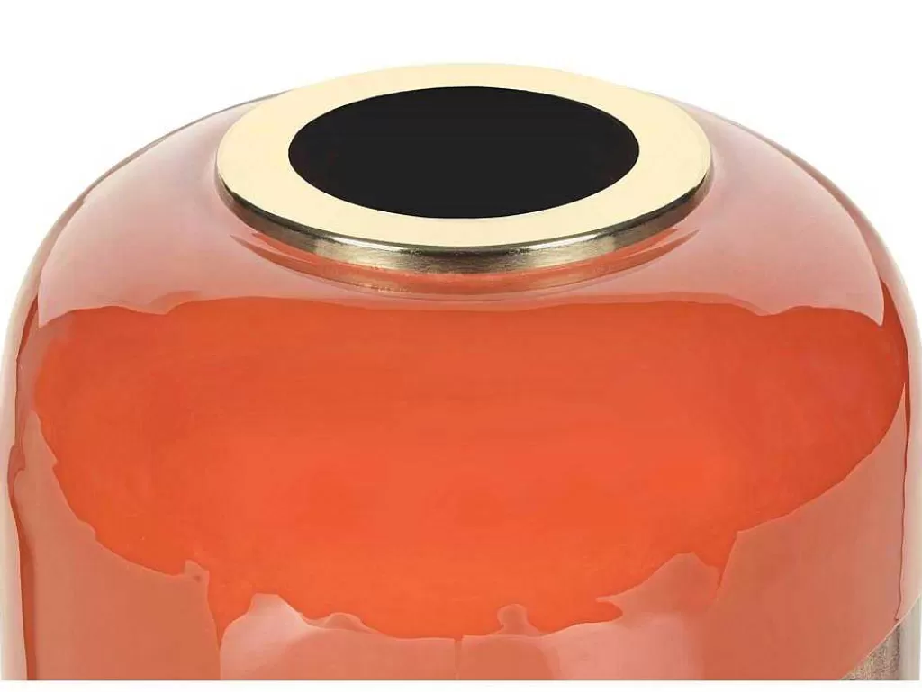Objeto De Decoração Interior*OZAIA Grande Vaso Em Metal Esmaltado D. 30 X A. 82 Cm Terracota E Folha Acobreada - Perlin