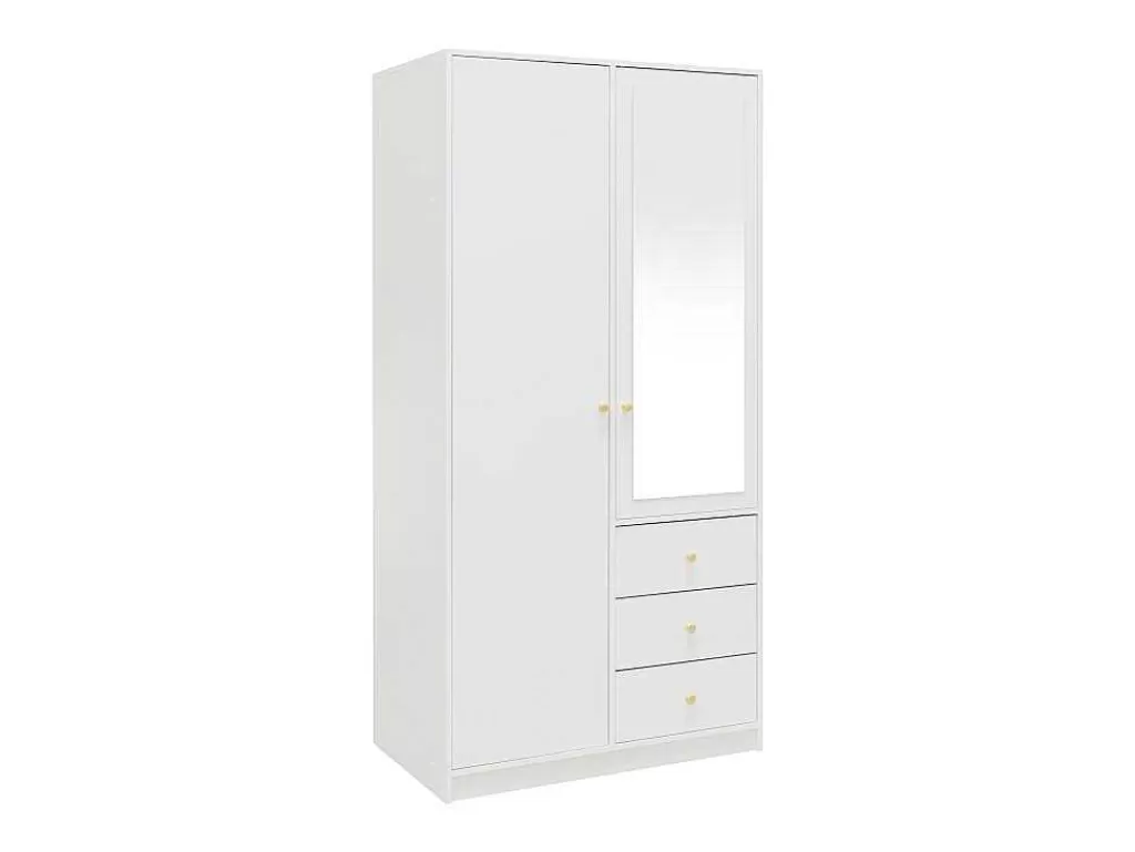 Armário E Roupeiro*Vente-unique Guarda-Roupa 2 Portas E 3 Gavetas Com Espelho C100 Cm Branco - Notiari