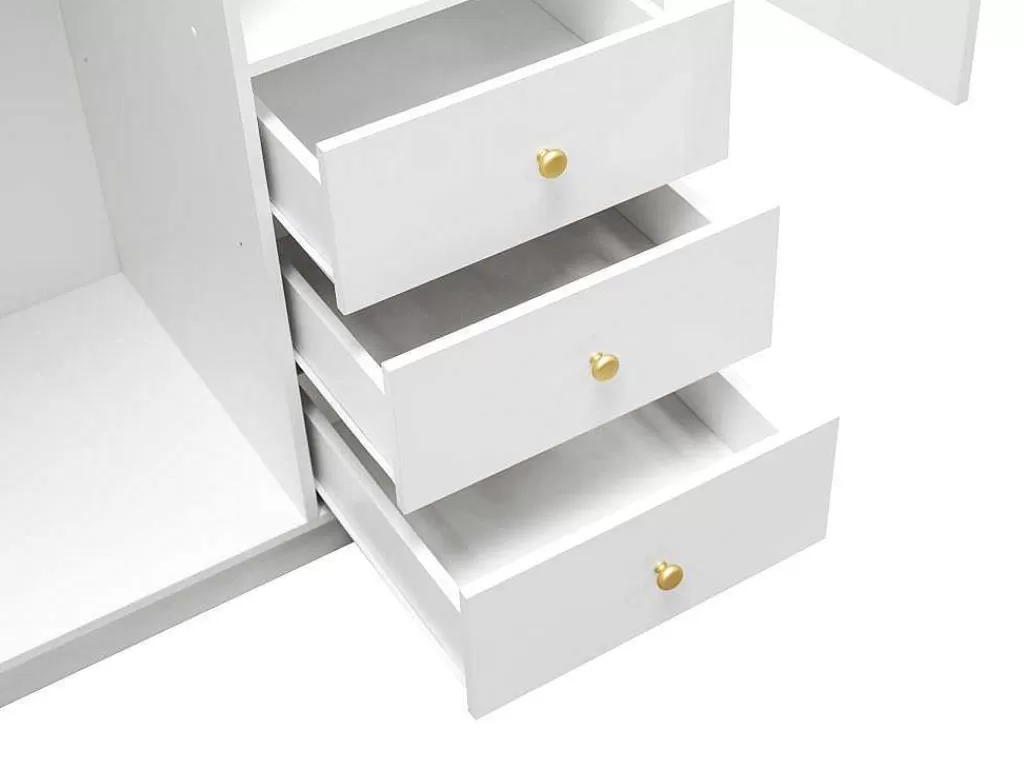 Armário E Roupeiro*Vente-unique Guarda-Roupa 2 Portas E 3 Gavetas Com Espelho C100 Cm Branco - Notiari