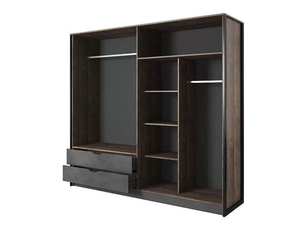 Armário E Roupeiro*Vente-unique Guarda-Roupa 4 Portas E 2 Gavetas Com Espelho C220 Cm Cor Natural E Antracite - Laonile