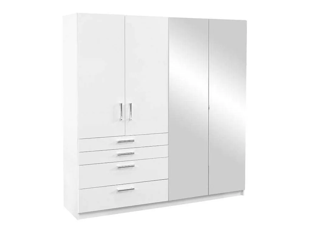 Armário E Roupeiro*Vente-unique Guarda-Roupa 4 Portas E 4 Gavetas Com Espelho C200 Cm Branco - Nidawo