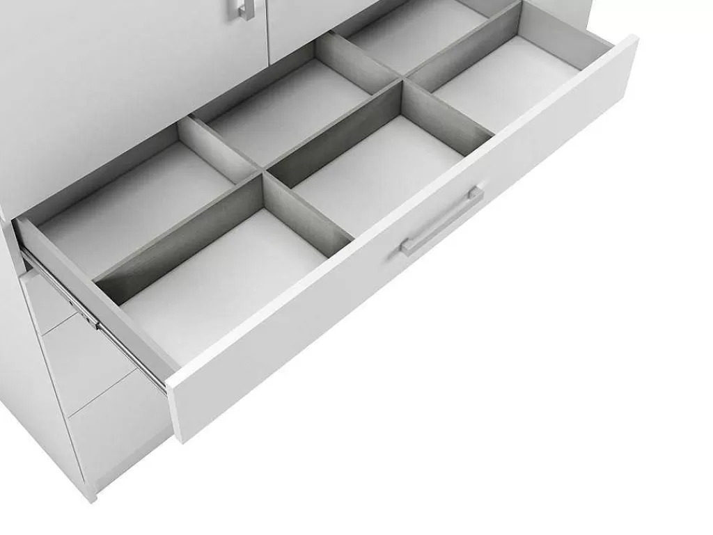 Armário E Roupeiro*Vente-unique Guarda-Roupa 4 Portas E 4 Gavetas Com Espelho C200 Cm Branco - Nidawo