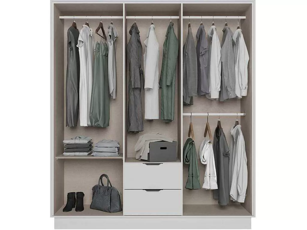 Armário E Roupeiro*Vente-unique Guarda-Roupa 6 Portas E 2 Gavetas C162 Branco - Feova