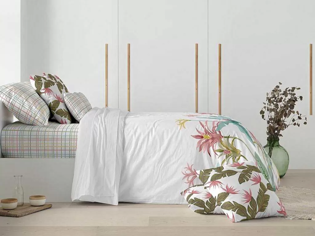 Roupa De Cama*Purline Housse De Couette 100% Coton 1 Piece Blanc A Fleurs Pastels 200X240